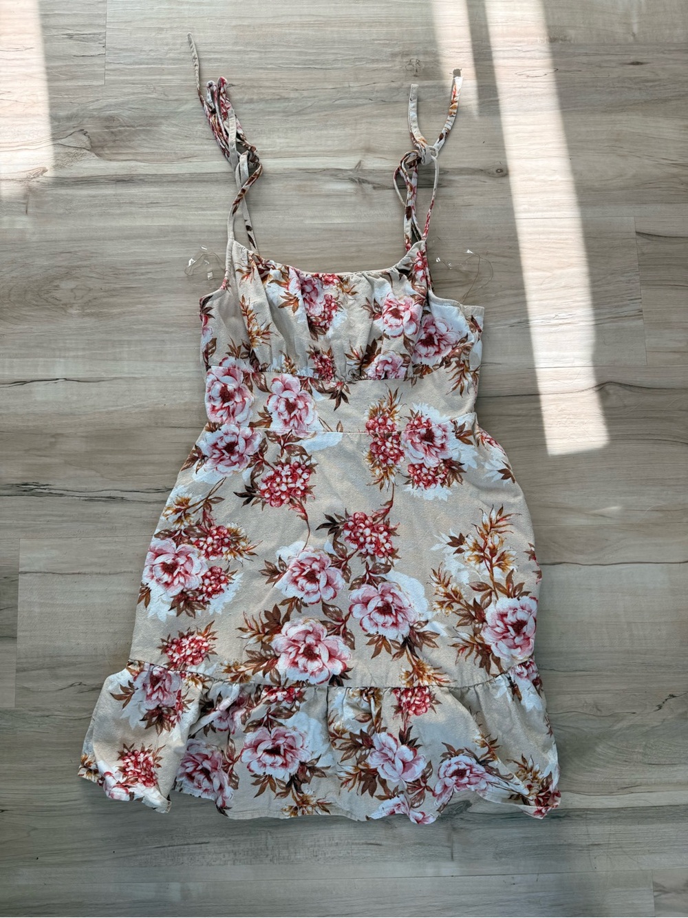 Speechless Beige Mini Dress with Pink Floral Print